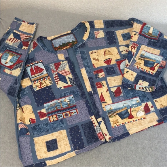 Quilted Patchwork Jacket Size 1X Boxy Oversized Coastal Nautical Country Artsy - Picture 13 of 13